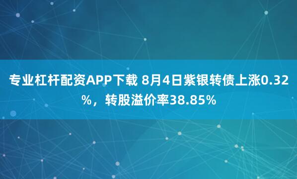 专业杠杆配资APP下载 8月4日紫银转债上涨0.32%，转股溢价率38.85%